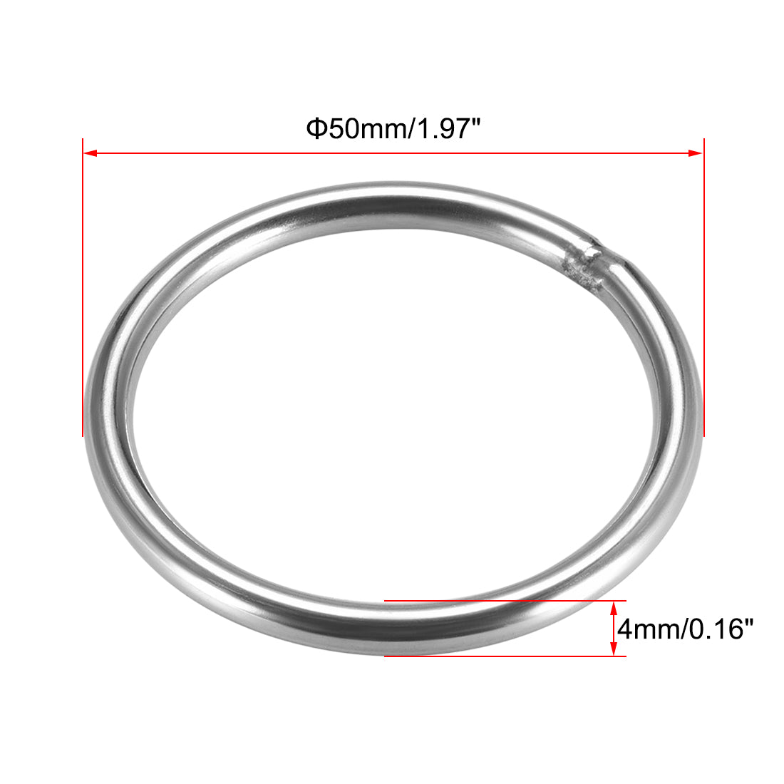 uxcell Uxcell Welded O Ring, 50 x 4mm Strapping Round Rings 201 Stainless Steel 10pcs