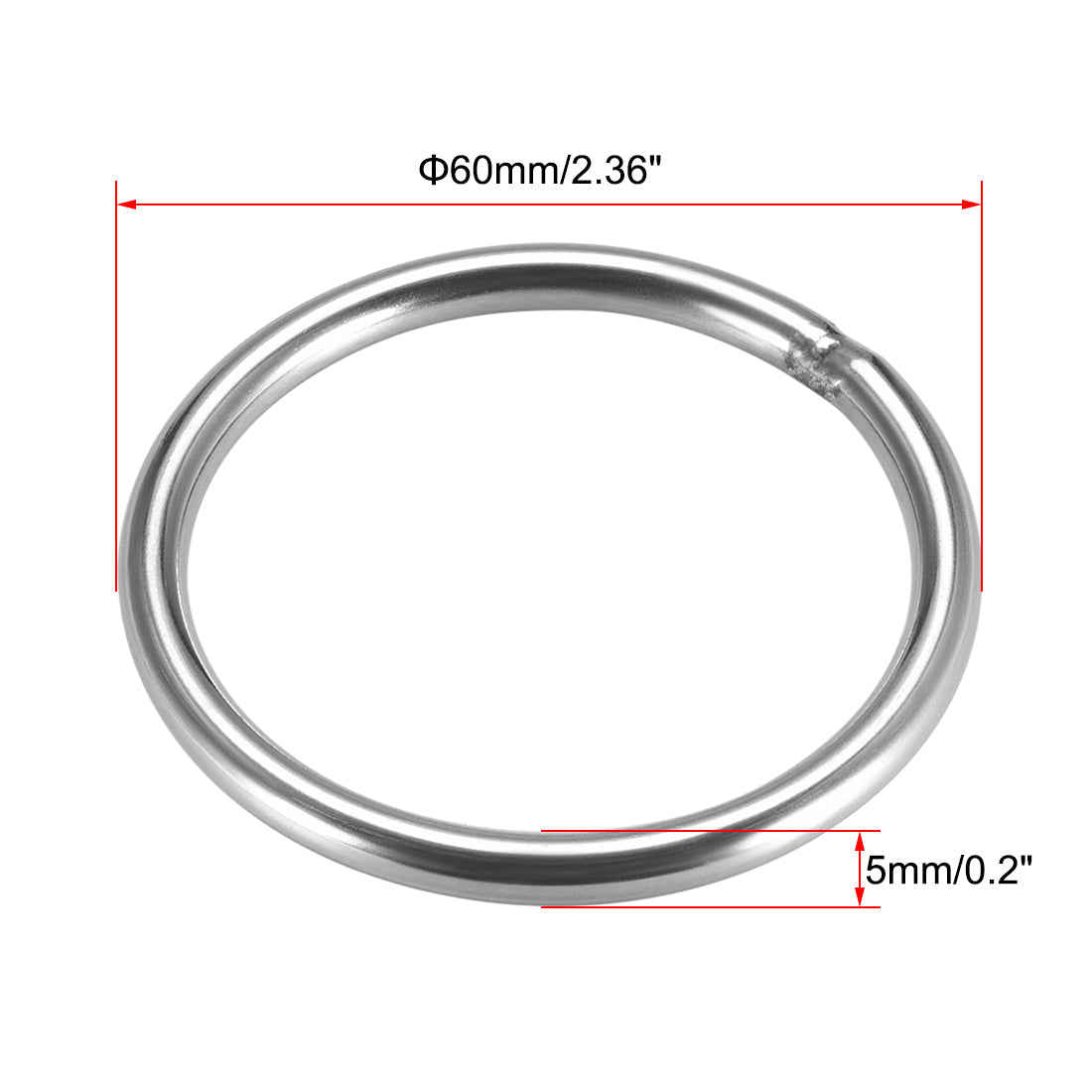 uxcell Uxcell Welded O Ring, 60 x 5mm Strapping Round Rings 201 Stainless Steel 4pcs