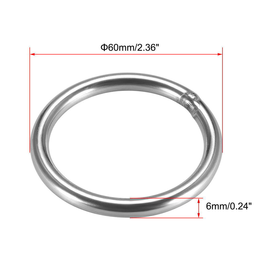 uxcell Uxcell Welded O Ring, 60 x 6mm Strapping Round Rings 201 Stainless Steel 8pcs