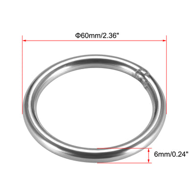 Harfington Uxcell Welded O Ring, 60 x 6mm Strapping Round Rings 201 Stainless Steel 8pcs