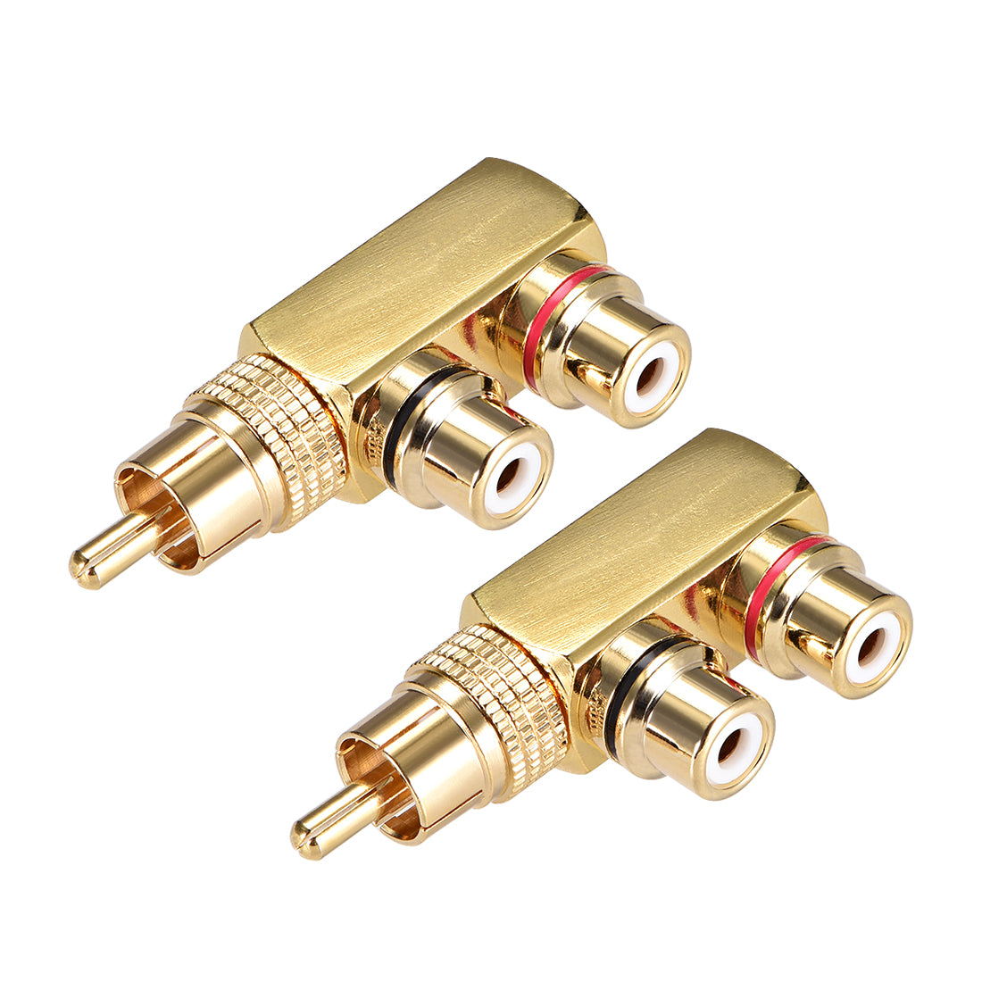 uxcell Uxcell RCA Male to 2 RCA Female Connector Stereo Audio Video Splitter Adapter Coupler Gold-plated Brass 2Pcs