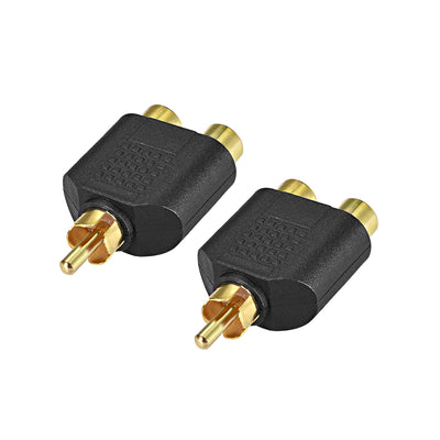 uxcell Uxcell RCA Male to 2 RCA Female Connector Stereo Audio Video Cable Adapter Splitter Black 2Pcs