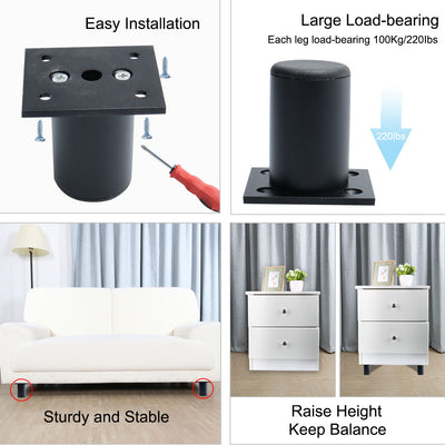Harfington Uxcell Round Black Furniture Legs Aluminium Alloy Feet Replacement Height Adjuster 8pcs