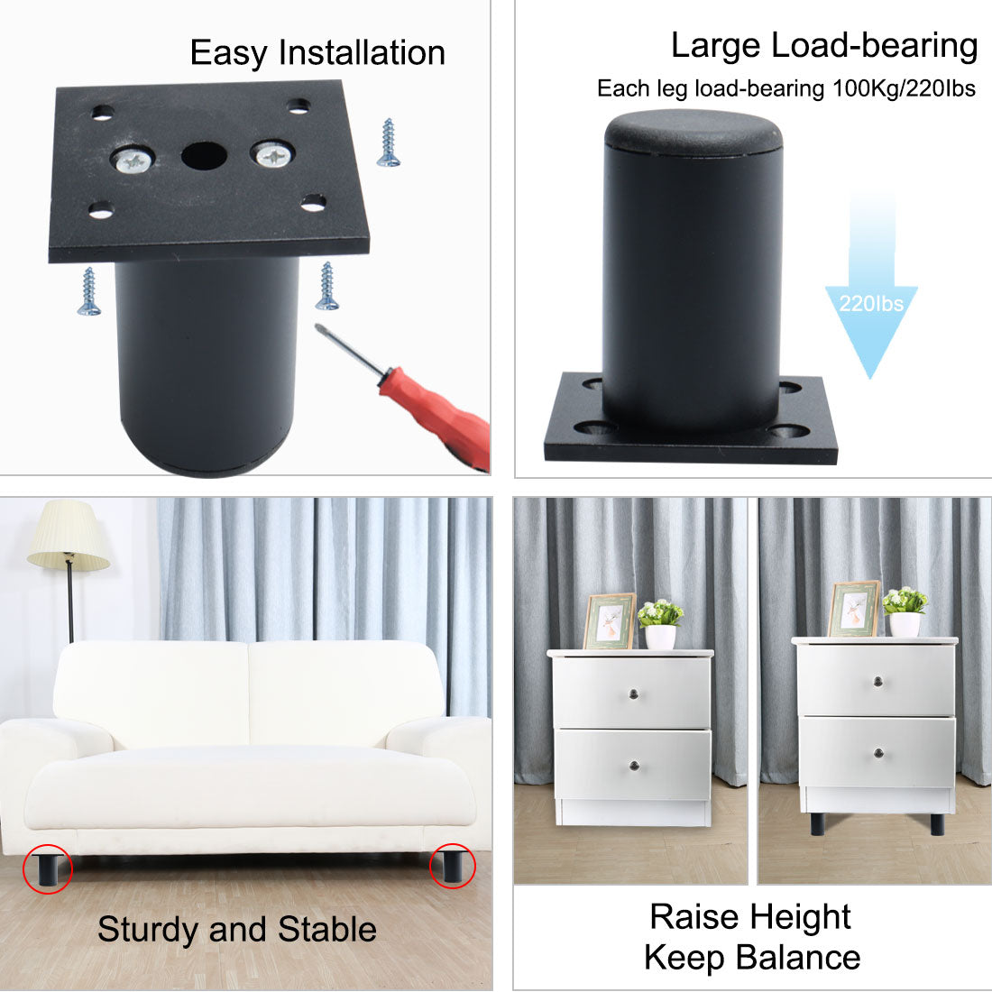 uxcell Uxcell Round Black Furniture Legs Aluminium Alloy Sofa Feet Replacement Height Adjuster