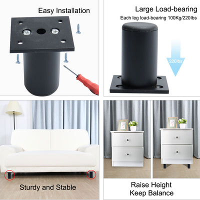 Harfington Uxcell Round Black Furniture Legs Aluminium Alloy Feet Replacement Height Adjuster 8pcs