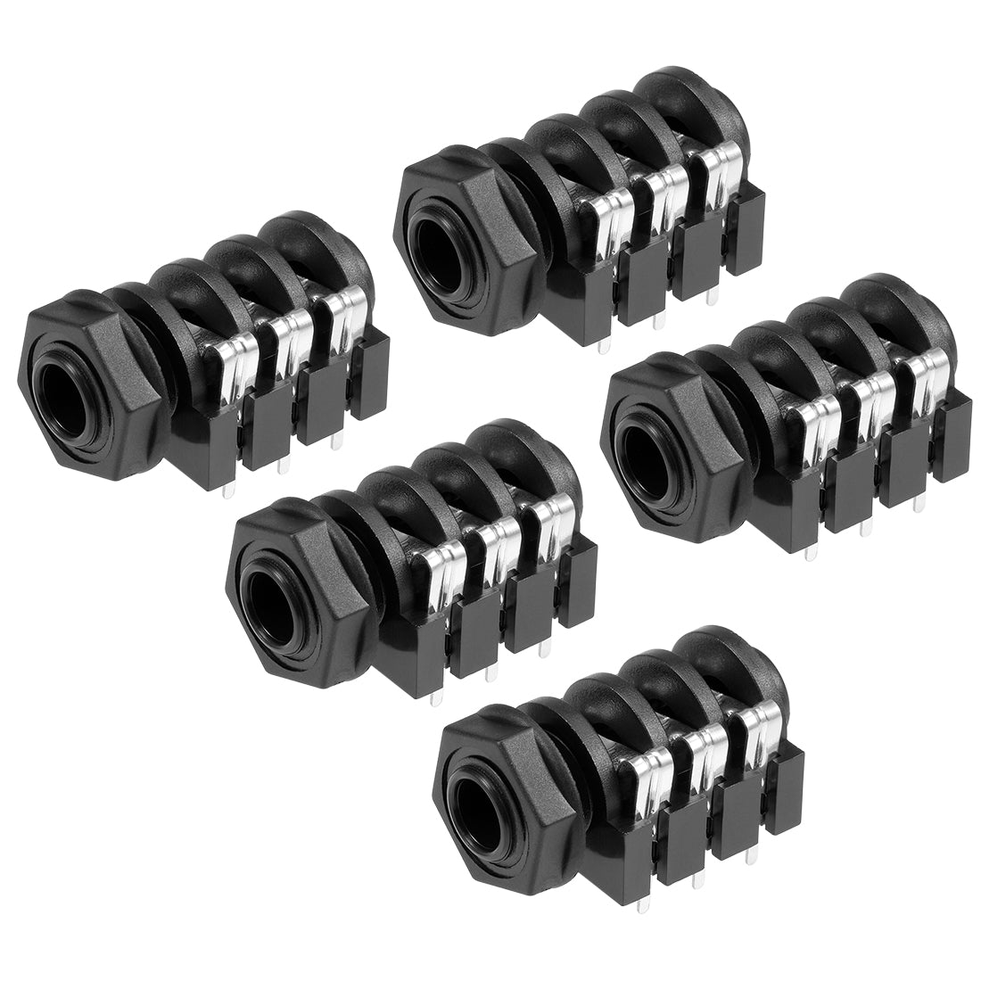 uxcell Uxcell PCB Mount 6.35mm 6 Pin Socket Headphone Stereo Jack Audio Video Connector Black 5Pcs