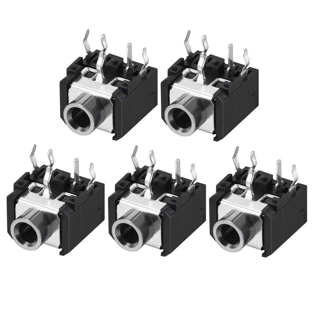 uxcell Uxcell PCB Mount 3.5mm 6 Pin Socket Headphone Stereo Jack Audio Video Connector PJ306 Black 5Pcs