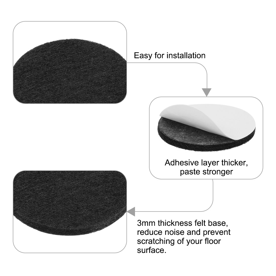 uxcell Uxcell Furniture Pads Adhesive Felt Pads 40mm Dia 3mm Thick Floor Protector Round Black 16Pcs