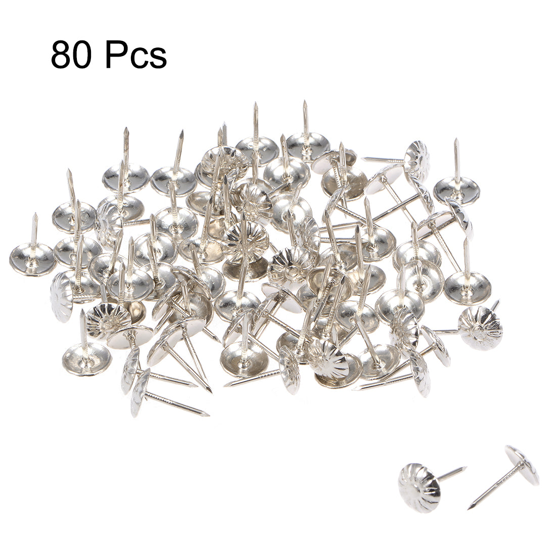 uxcell Uxcell Upholstery Nails Tacks 7/16-Inch Head Dia Antique Round Thumb Push Pins Silver Tone 80 Pcs