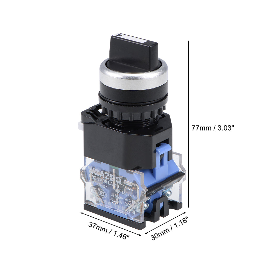 uxcell Uxcell Rotary Selector Switch 3 Positions 2NO Self-Lock Latching AC 660V 10A 22mm Panel Mount