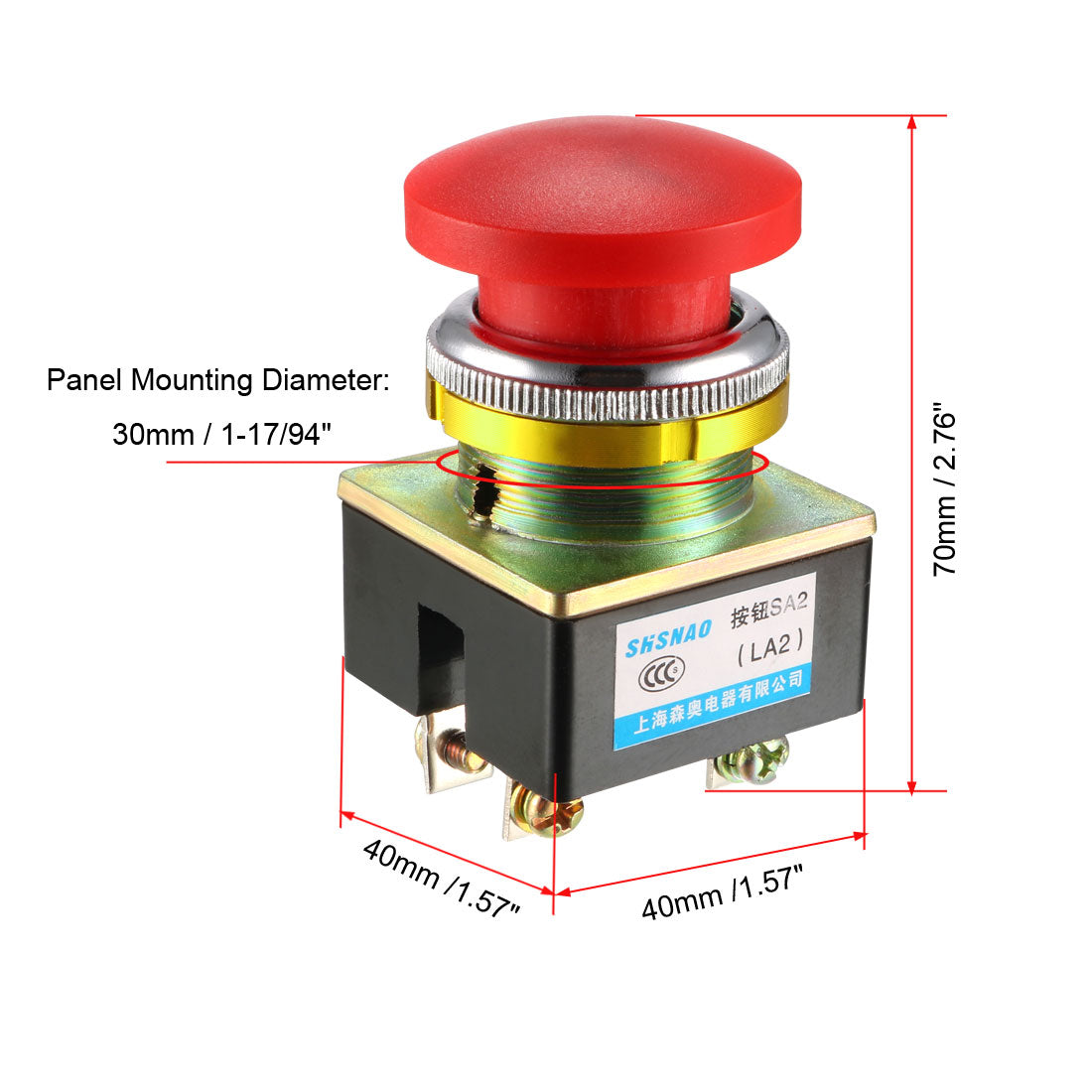 uxcell Uxcell Push Bottom Switch Red Momentary AC 380V 5A Mushroom Head Pushbutton Switches 30mm Panel Mount 2pcs