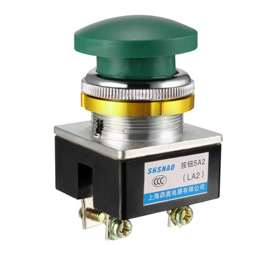 Harfington Uxcell Push Bottom Switch Green Momentary AC 380V 5A Mushroom Head Pushbutton Switches 30mm Panel Mount