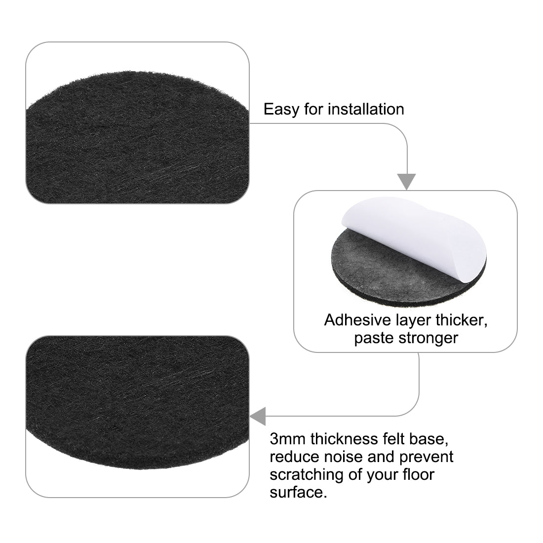 uxcell Uxcell Furniture Pads Adhesive Felt Pads 50mm Diameter 3mm Thick Round Black 12Pcs