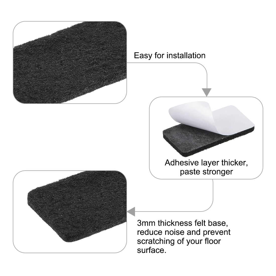 uxcell Uxcell Furniture Pads 40mm x 20mm Adhesive Felt Pads 3mm Thick Black 8Pcs
