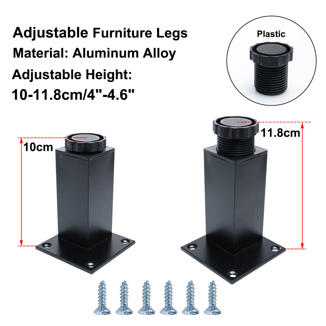 uxcell Uxcell 4" Furniture Leg Aluminium Alloy Sofa Height Replacement Adjustable Feet 4pcs