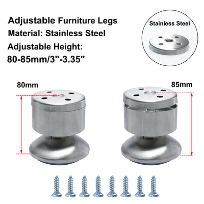 Harfington Uxcell Furniture Leg Stainless Steel Table Height Replacement Adjustable Feet 4pcs