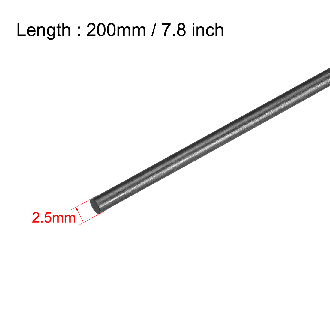 uxcell Uxcell 2.5mm Carbon Fiber Round Rod for DIY Project  200mm 7.8 inch, 10pcs