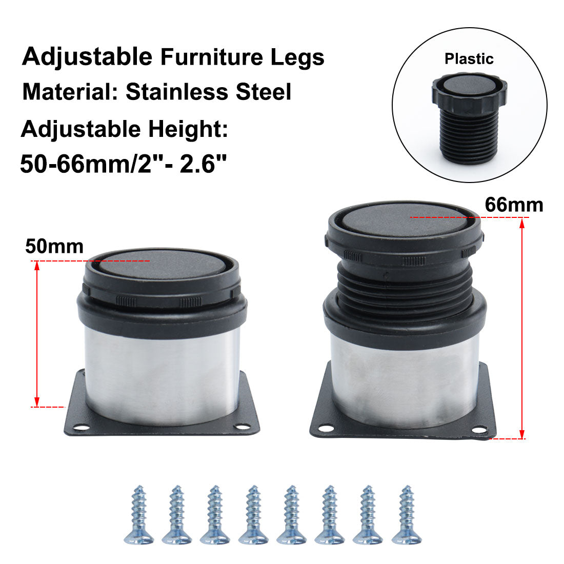 uxcell Uxcell 2" Furniture Legs Stainless Steel Sofa Table Adjustable Feet Replacement 4pcs