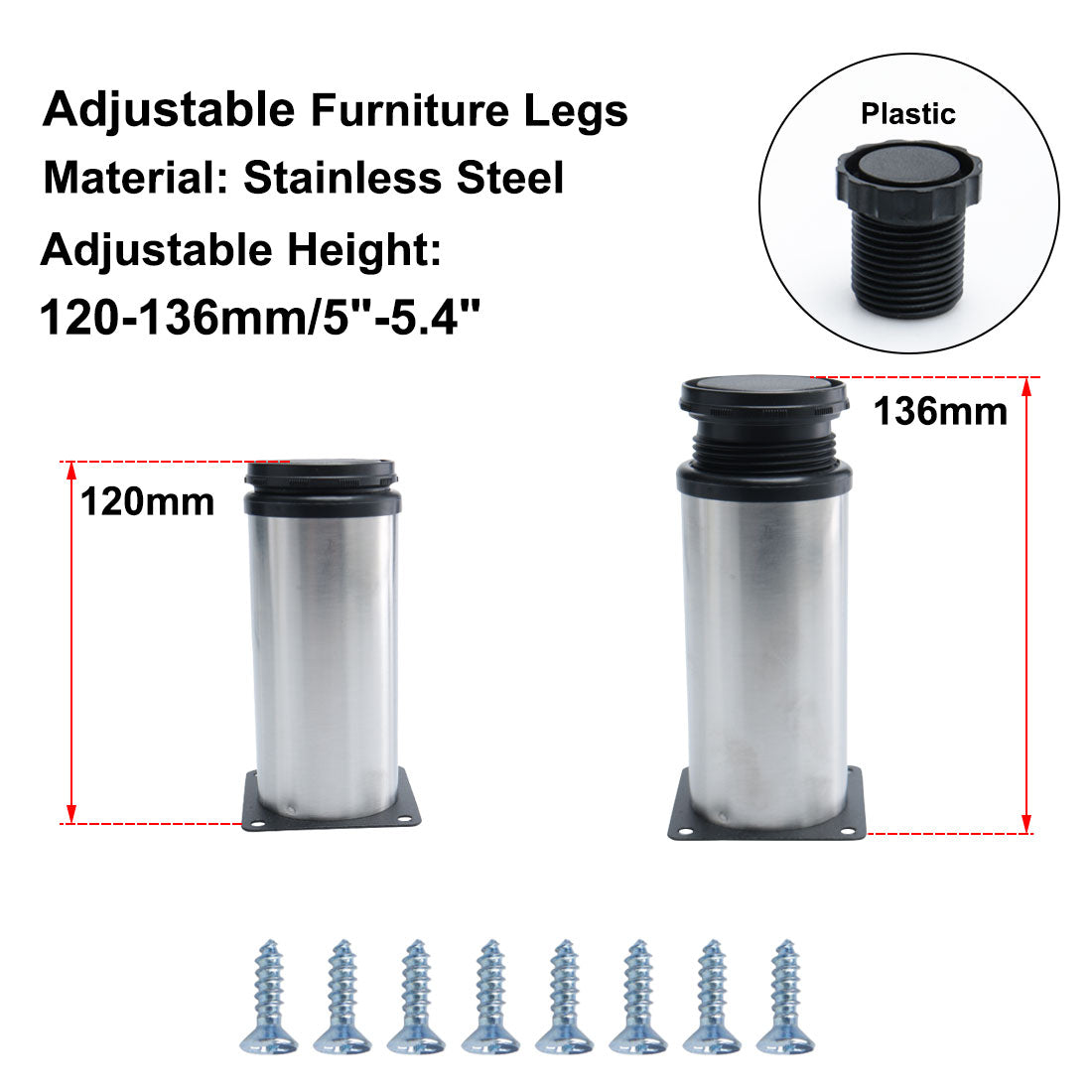 uxcell Uxcell Furniture Legs Stainless Steel Sofa Bench Adjustable Feet Replacement 4pcs
