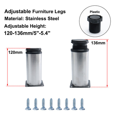 Harfington Uxcell Furniture Legs Stainless Steel Sofa Bench Adjustable Feet Replacement 4pcs