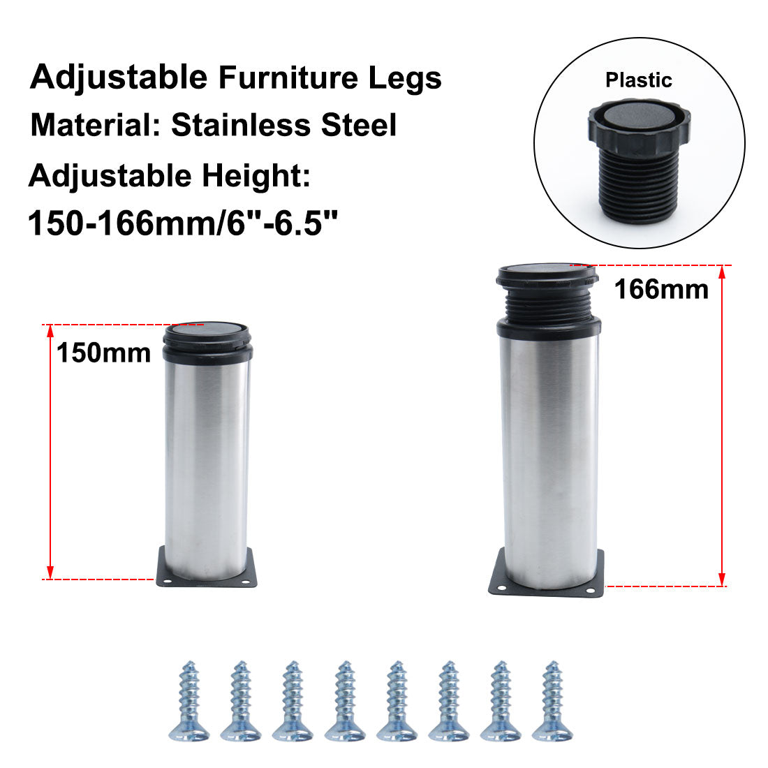 uxcell Uxcell 6" Furniture Legs Stainless Steel Sofa Bench Adjustable Feet Replacement 8pcs