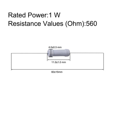 Harfington Uxcell 50 Pcs 1W 1 Watt Metal Oxide Film Resistor Lead 560 Ohm ±5% Tolerance