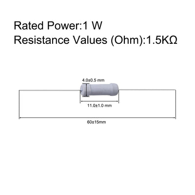 Harfington Uxcell 50 Pcs 1W 1 Watt Metal Oxide Film Resistor Lead 1.5K Ohm ±5% Tolerance
