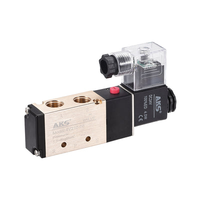 Harfington Uxcell 4V210-08 Pneumatic Air Single Electrical Control Solenoid Valve DC 24V 5 Way 2 Position 1/4" G  Thread Internally Piloted Acting Type