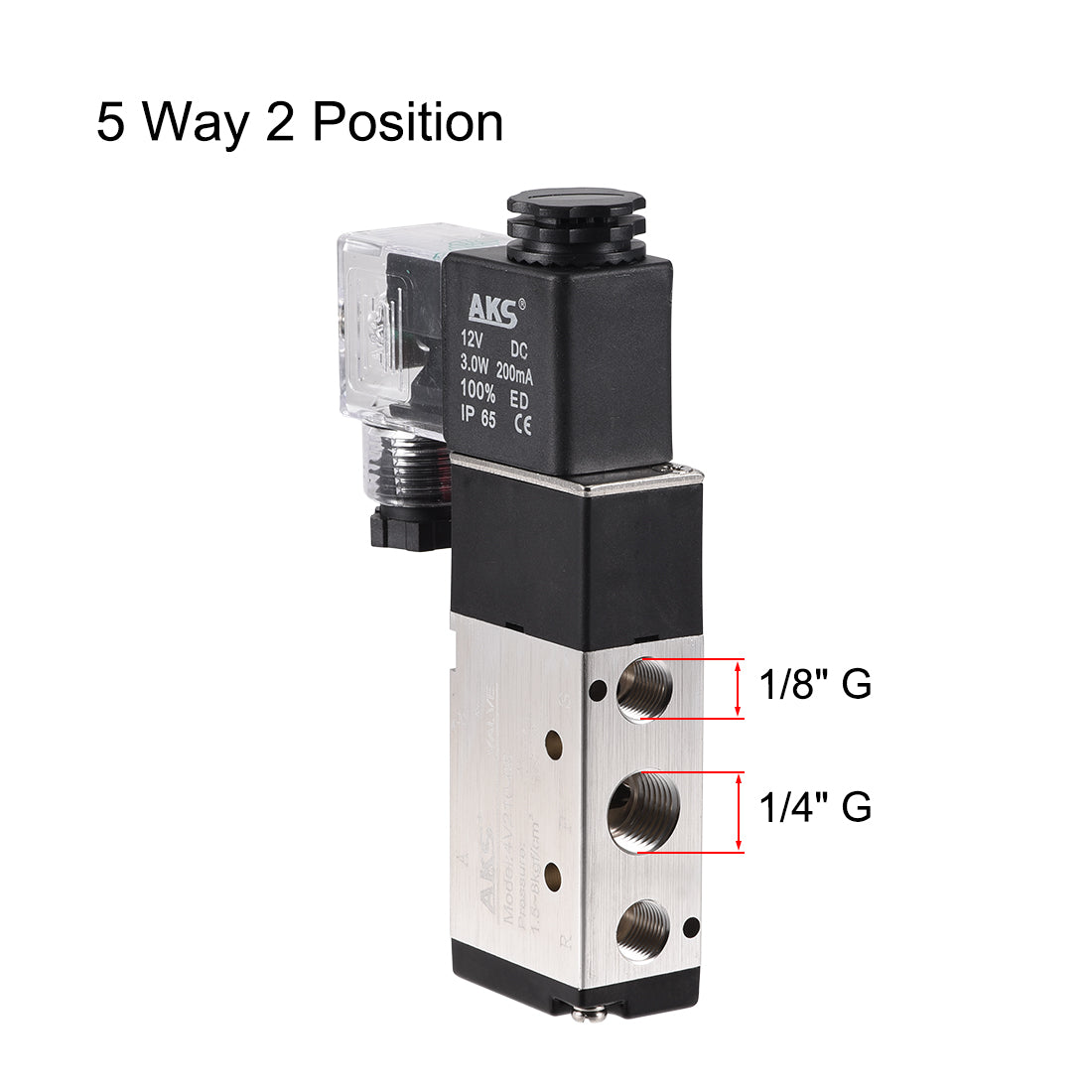 uxcell Uxcell 4V210-08 Pneumatic Air Single Electrical Control Solenoid Valve DC 12V 5 Way 2 Position 1/4" G  Thread Internally Piloted Acting Type