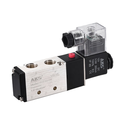 Harfington Uxcell 4V210-08 Pneumatic Air Single Electrical Control Solenoid Valve DC 12V 5 Way 2 Position 1/4" G  Thread Internally Piloted Acting Type