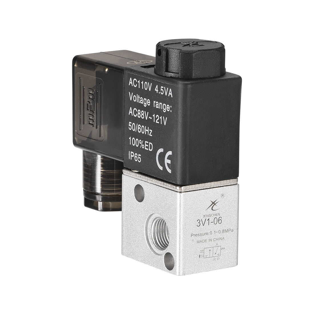 uxcell Uxcell 3V1-06 Pneumatic Air NC Single Electrical Control Solenoid Valve AC 110V 3 Way 2 Position 1/8" PT Internally Piloted Acting Type