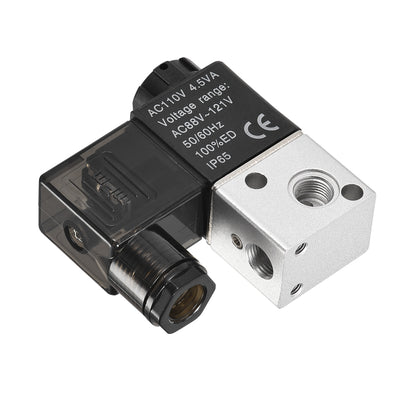 Harfington Uxcell 3V1-06 Pneumatic Air NC Single Electrical Control Solenoid Valve AC 110V 3 Way 2 Position 1/8" PT Internally Piloted Acting Type