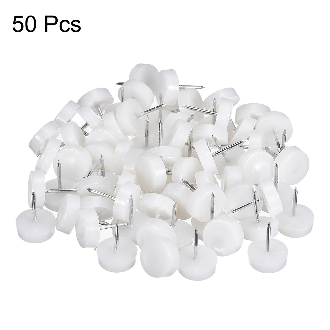 uxcell Uxcell Furniture Feet Nail Chair Table Leg Protector Pad 14mm Dia White Plastic 50pcs