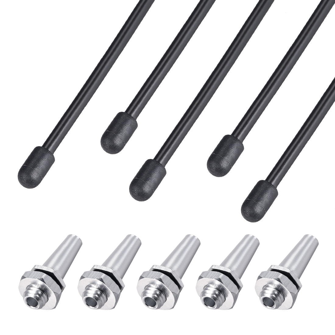 uxcell Uxcell RC Antenna Tube Black with Silver Mount and Cap for RC Boat 5pcs