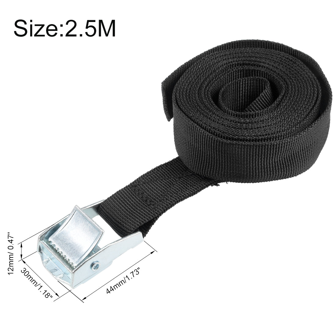 uxcell Uxcell 2.5M x 25mm Lashing Strap Cargo Tie Down Straps Buckle Up to 80Kg, Black, 2Pcs