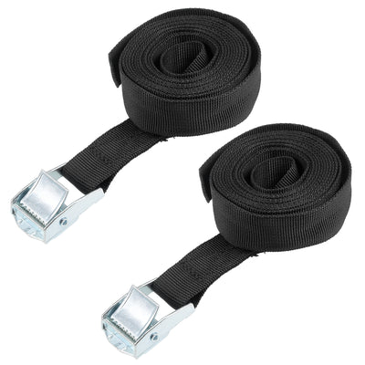 Harfington Uxcell 2.5M x 25mm Lashing Strap Cargo Tie Down Straps Buckle Up to 80Kg, Black, 2Pcs