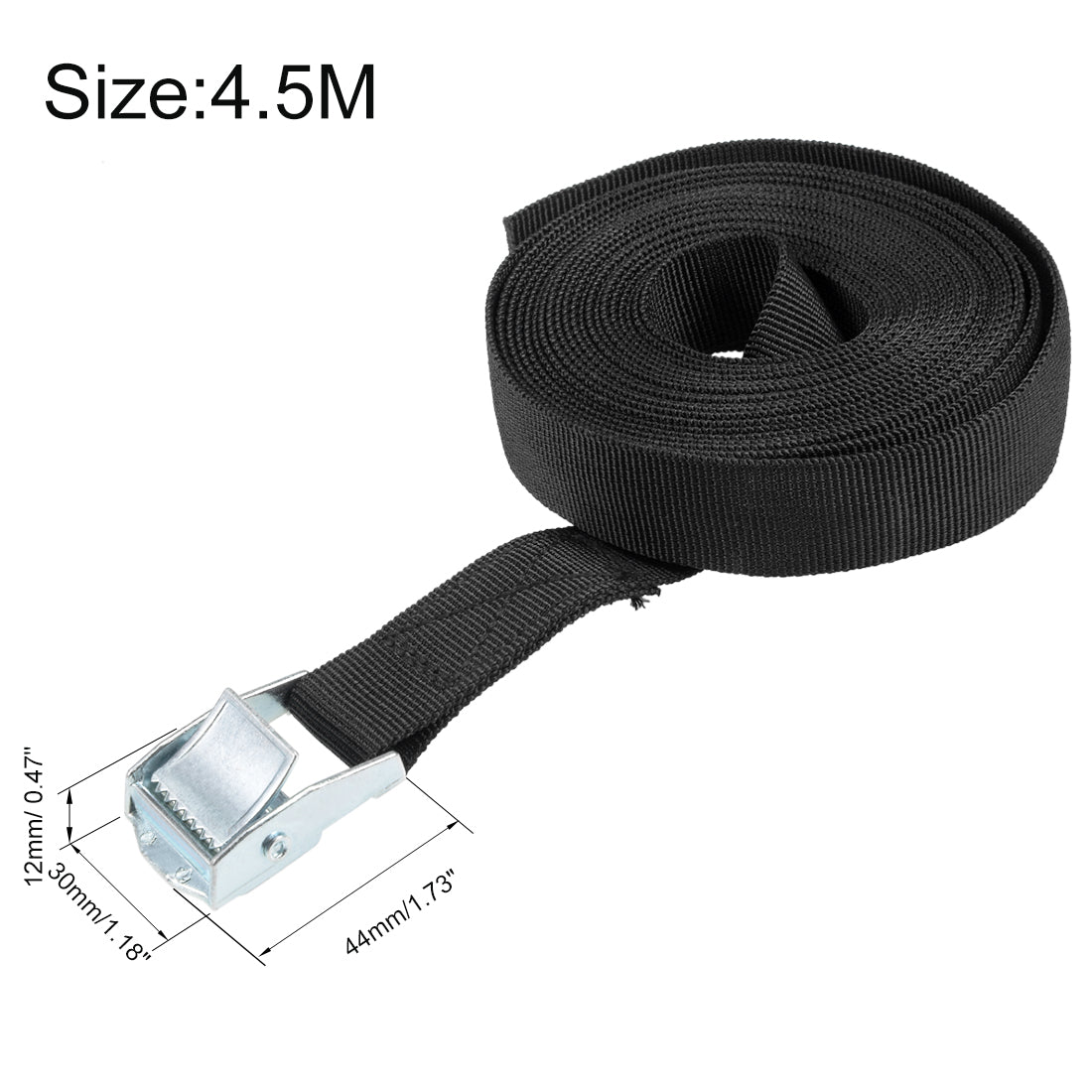 uxcell Uxcell 4.5M x 25mm Lashing Strap Cargo Tie Down Straps Buckle Up to 80Kg, Black, 4Pcs