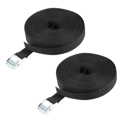 Harfington Uxcell 11M x 25mm Lashing Strap Cargo Tie Down Straps Buckle Up to 80Kg, Black, 2Pcs