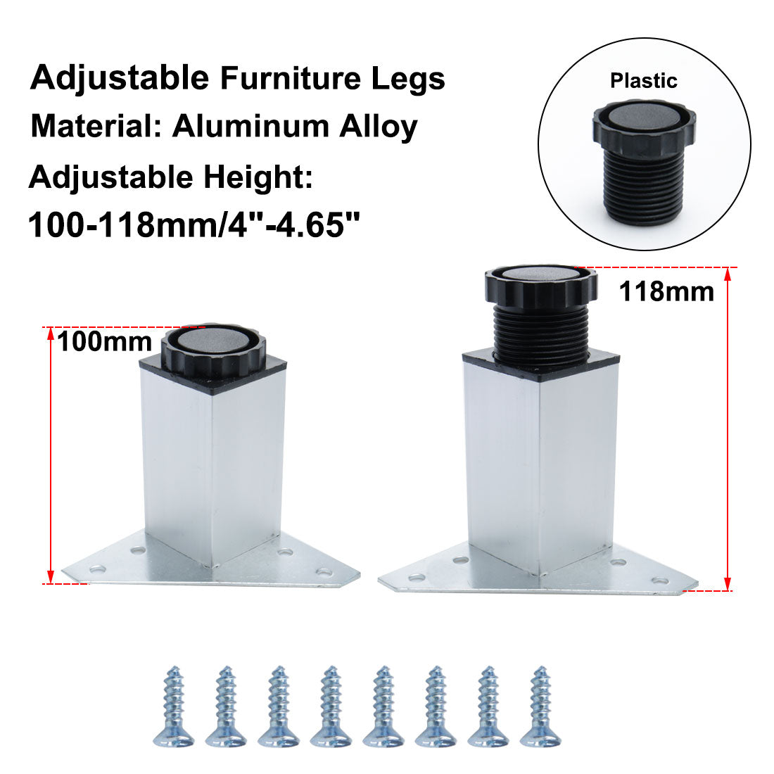 uxcell Uxcell 4" Furniture Leg Aluminium Alloy Cabinet Height Replacement Adjustable Feet 5pcs