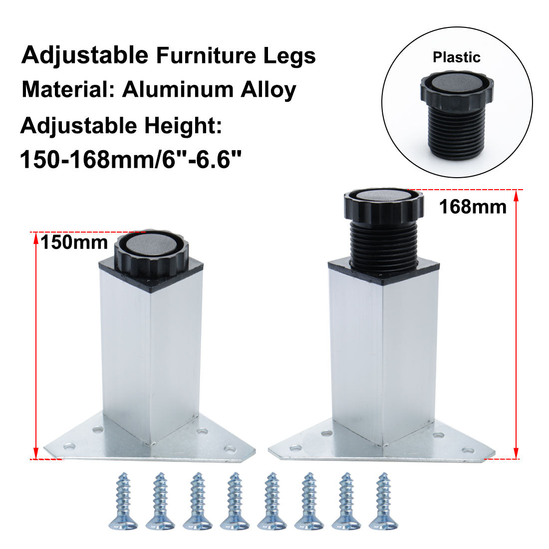 uxcell Uxcell 6" Furniture Leg Aluminium Alloy Cabinet Height Replacement Adjustable Feet 4pcs