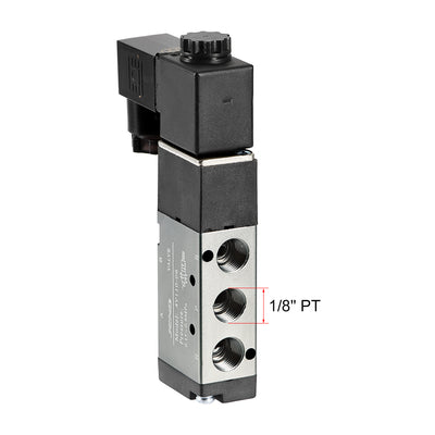 Harfington Uxcell 4V110-06 Pneumatic Air Single Electrical Control Solenoid Valve AC 24V 5 Way 2 Position 1/8" PT Internally Piloted Acting Type Red Light