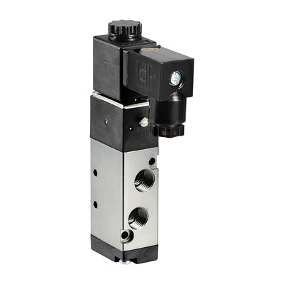 Harfington Uxcell 4V110-06 Pneumatic Air Single Electrical Control Solenoid Valve AC 24V 5 Way 2 Position 1/8" PT Internally Piloted Acting Type Red Light