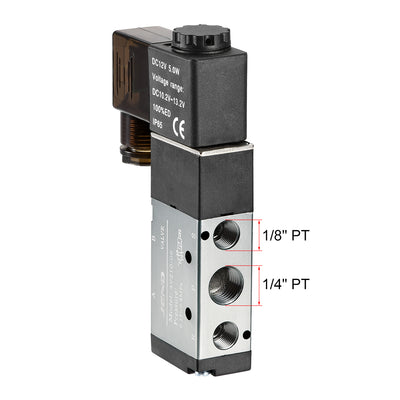 Harfington Uxcell 4V210-08 Pneumatic Air Electrical Control Solenoid Valve DC 12V 5 Way 2 Position 1/4" PT Internally Single Piloted Acting Type Red Light