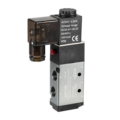 Harfington Uxcell 4V210-08 Pneumatic Air Electrical Control Solenoid Valve AC 24V 5 Way 2 Position 1/4" PT Internally Single Piloted Acting Type