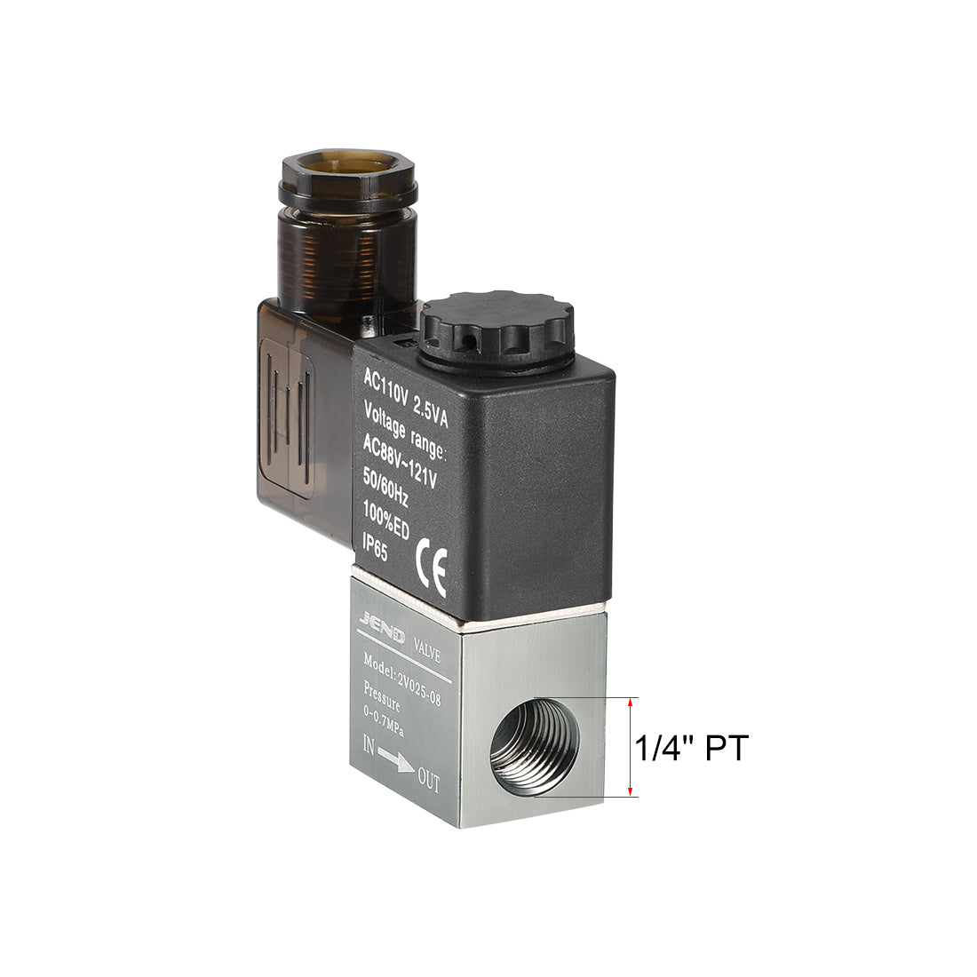 uxcell Uxcell 2V025-08 Pneumatic Air NC Single Electrical Control Solenoid Valve AC 110V 2 Way 2 Position 1/4" PT Thread Internally Piloted Acting Type Red Light
