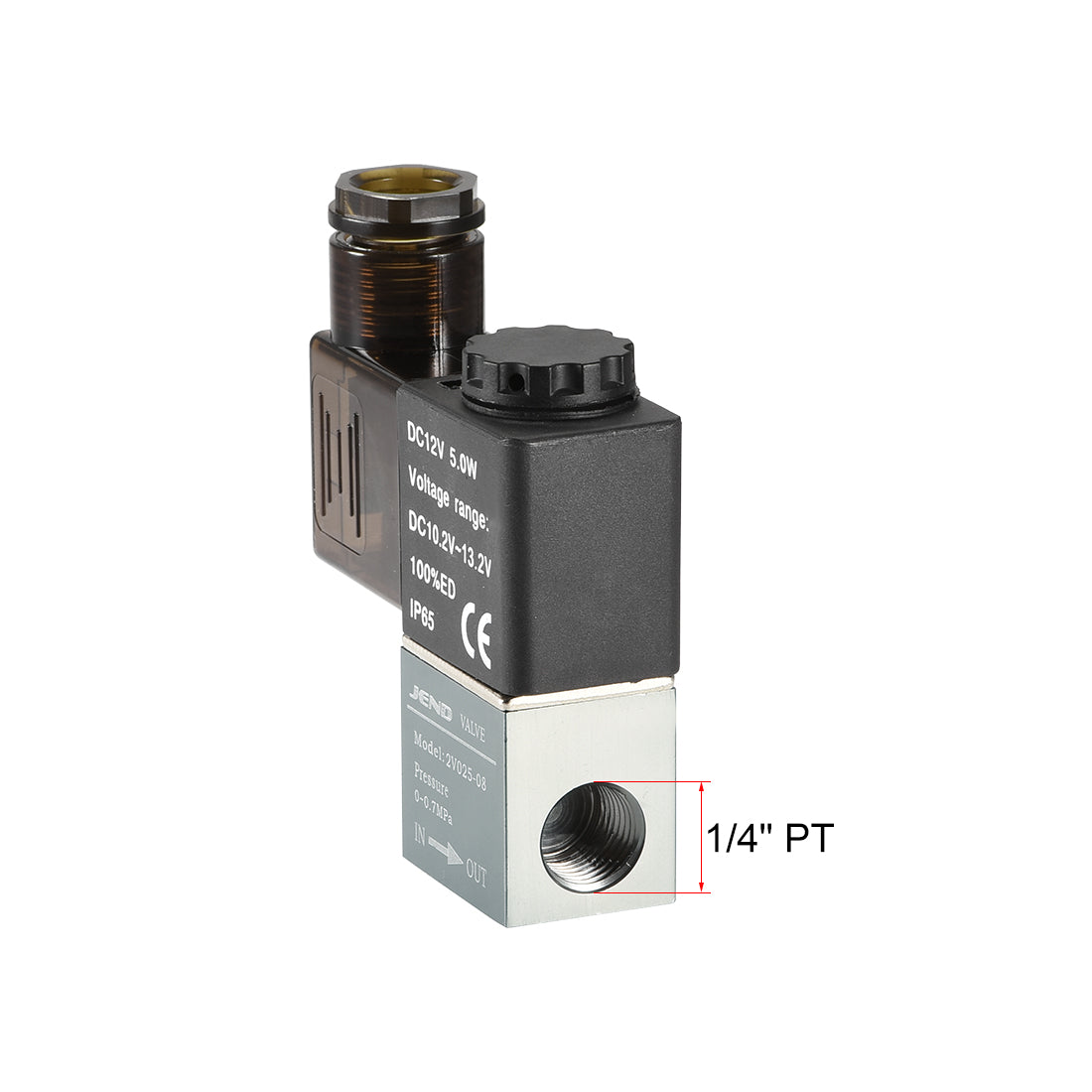 uxcell Uxcell 2V025-08 Pneumatic Air NC Single Electrical Control Solenoid Valve DC 12V 2 Way 2 Position 1/4" PT Thread Internally Piloted Acting Type