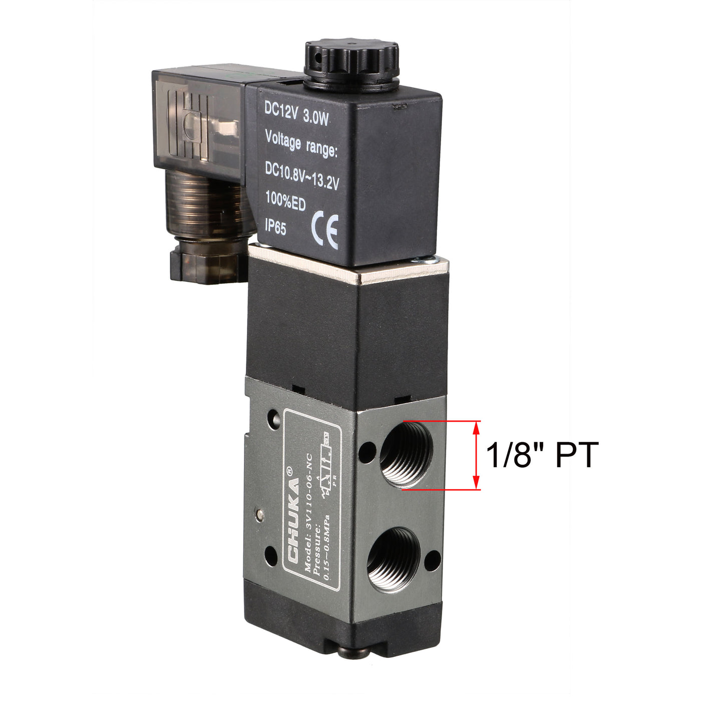uxcell Uxcell 3V110-06 Pneumatic Air NC Single Piloted  Electrical Control Solenoid Valve DC 12V 3 Way 2 Position 1/8" PT Internally Acting Type