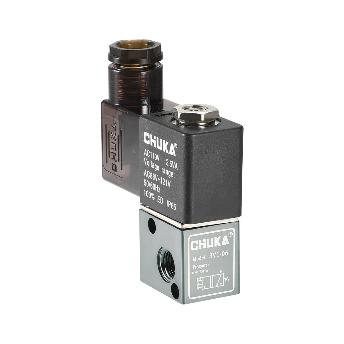uxcell Uxcell 3V1-06 Air NC Single Electrical Control Solenoid Valve AC 110V 3 Way 2 Position 1/8" PT Internally Piloted Acting Type w Counter Sunk Hex Plug