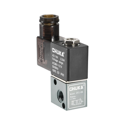 Harfington Uxcell 3V1-06 Air NC Single Electrical Control Solenoid Valve AC 110V 3 Way 2 Position 1/8" PT Internally Piloted Acting Type w Counter Sunk Hex Plug