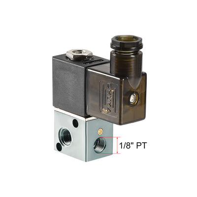 Harfington Uxcell 3V1-06 Pneumatic Air NC Single Electrical Control Solenoid Valve DC 12V 3 Way 2 Position 1/8" PT Thread Internally Acting Type